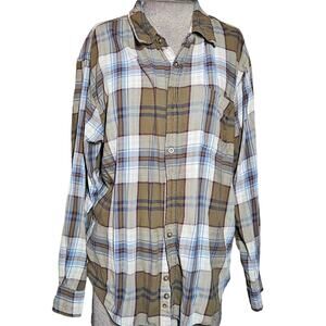 Plaid Cotton Flannel Long Sleeve Shirt Size Large